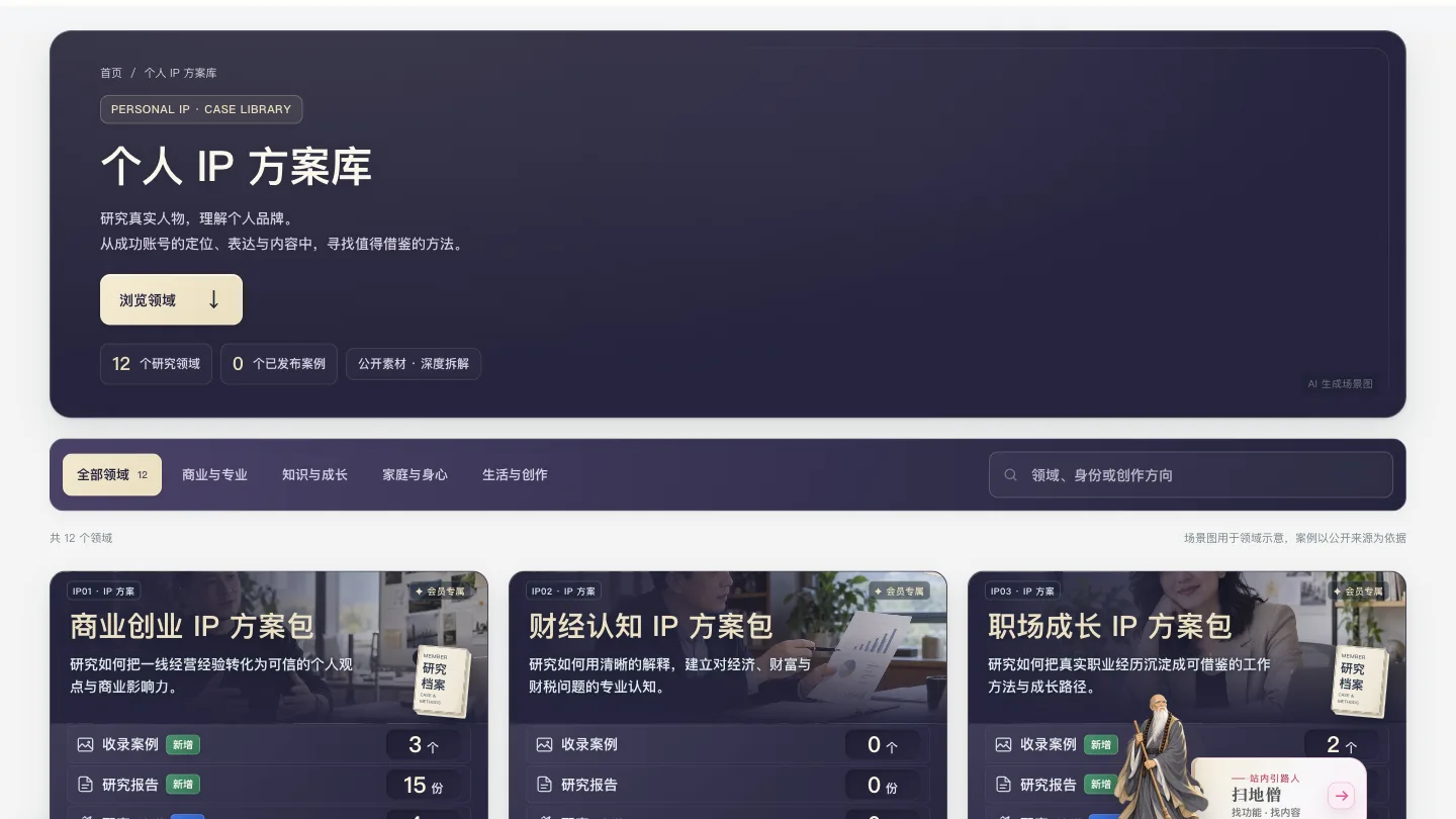 个人IP打造自媒体方案报告库的网站实际界面