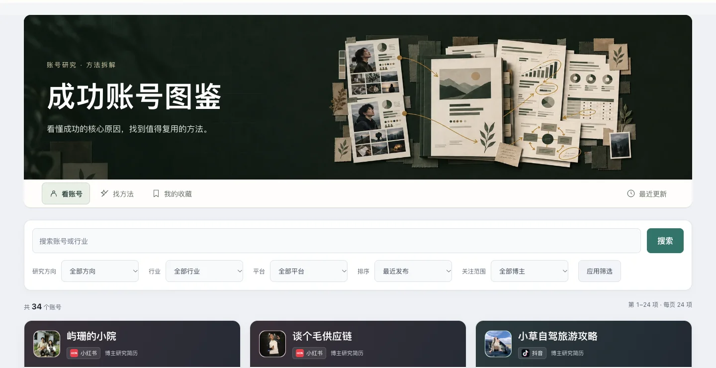 成功博主账号图鉴·标杆案例库的网站实际界面